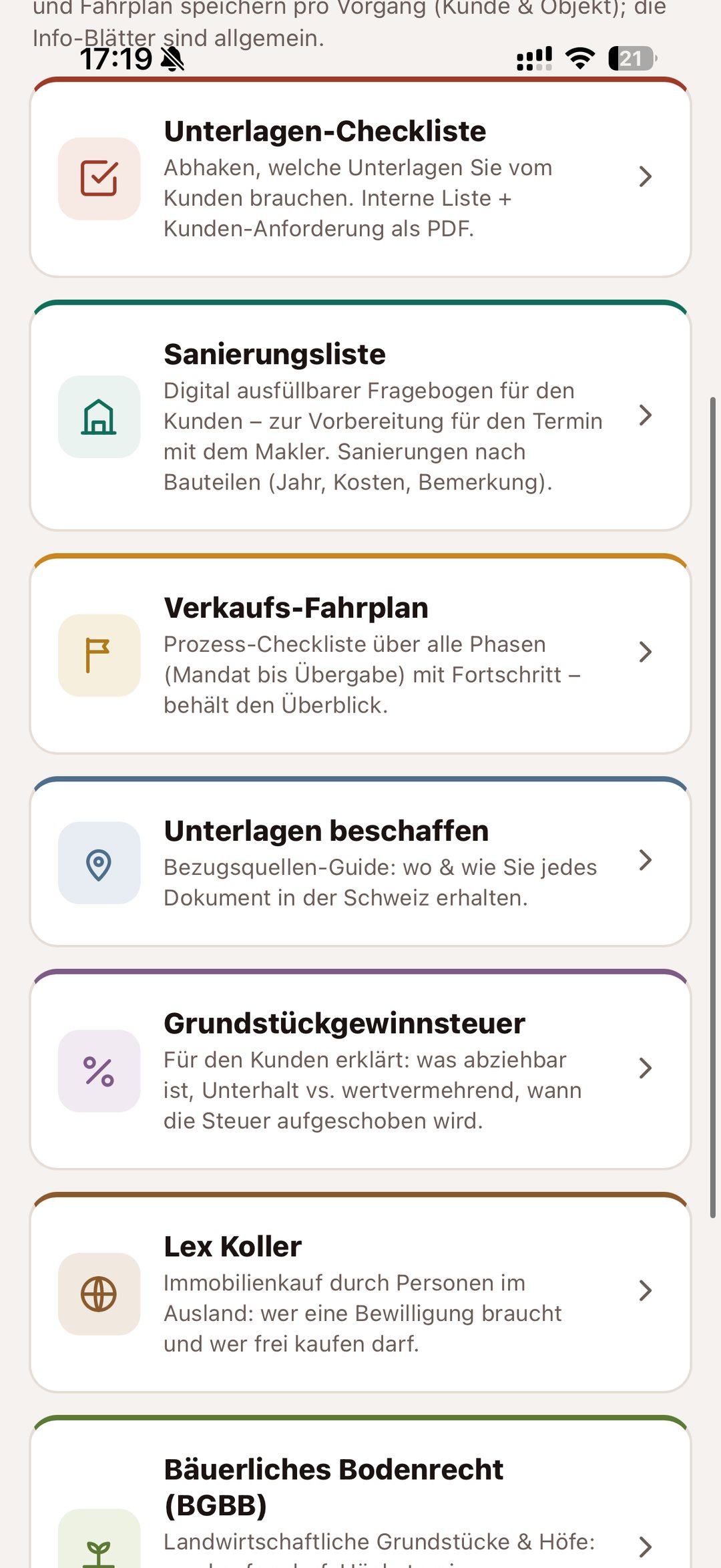 Arbeitshilfen auf dem iPhone in der Makler Toolbox