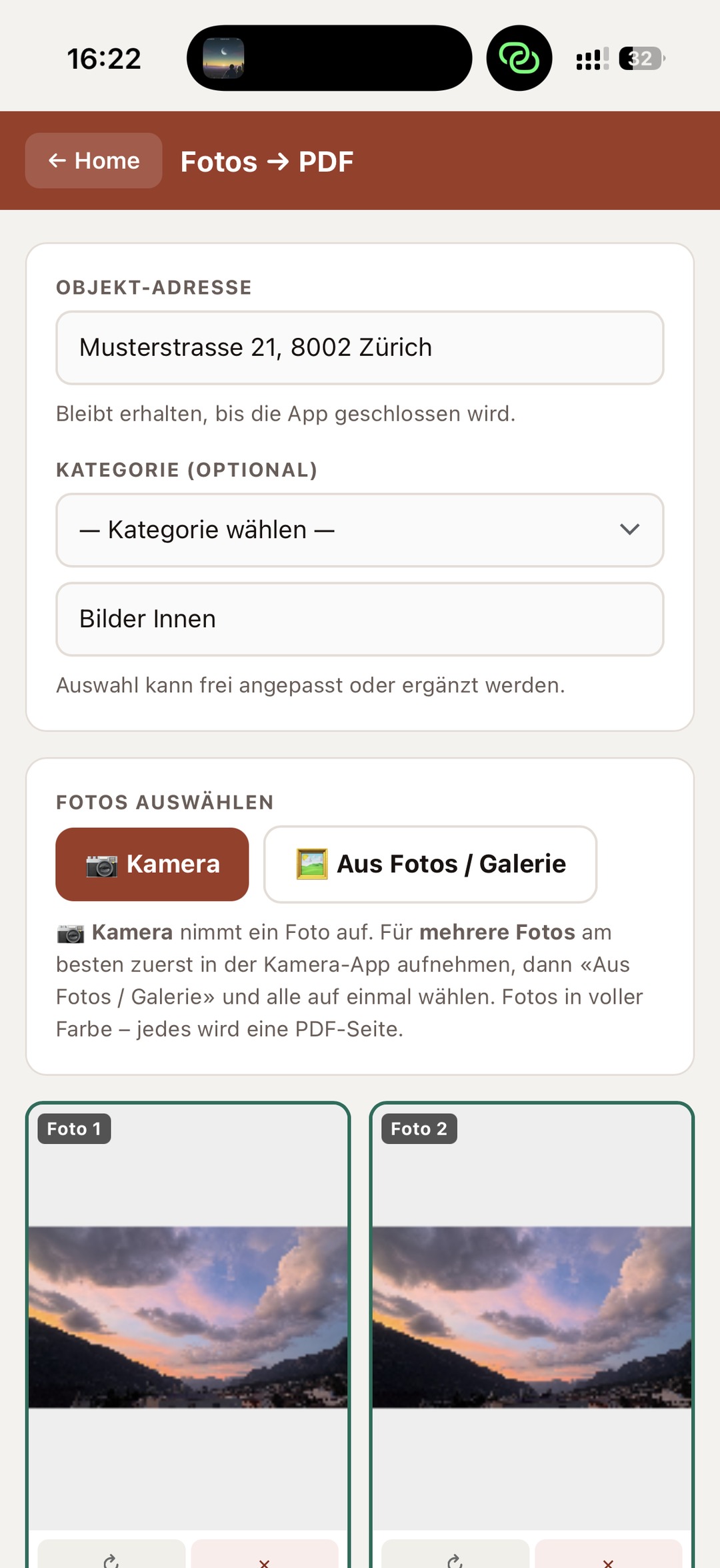 Fotos zu PDF auf dem iPhone in der Makler Toolbox