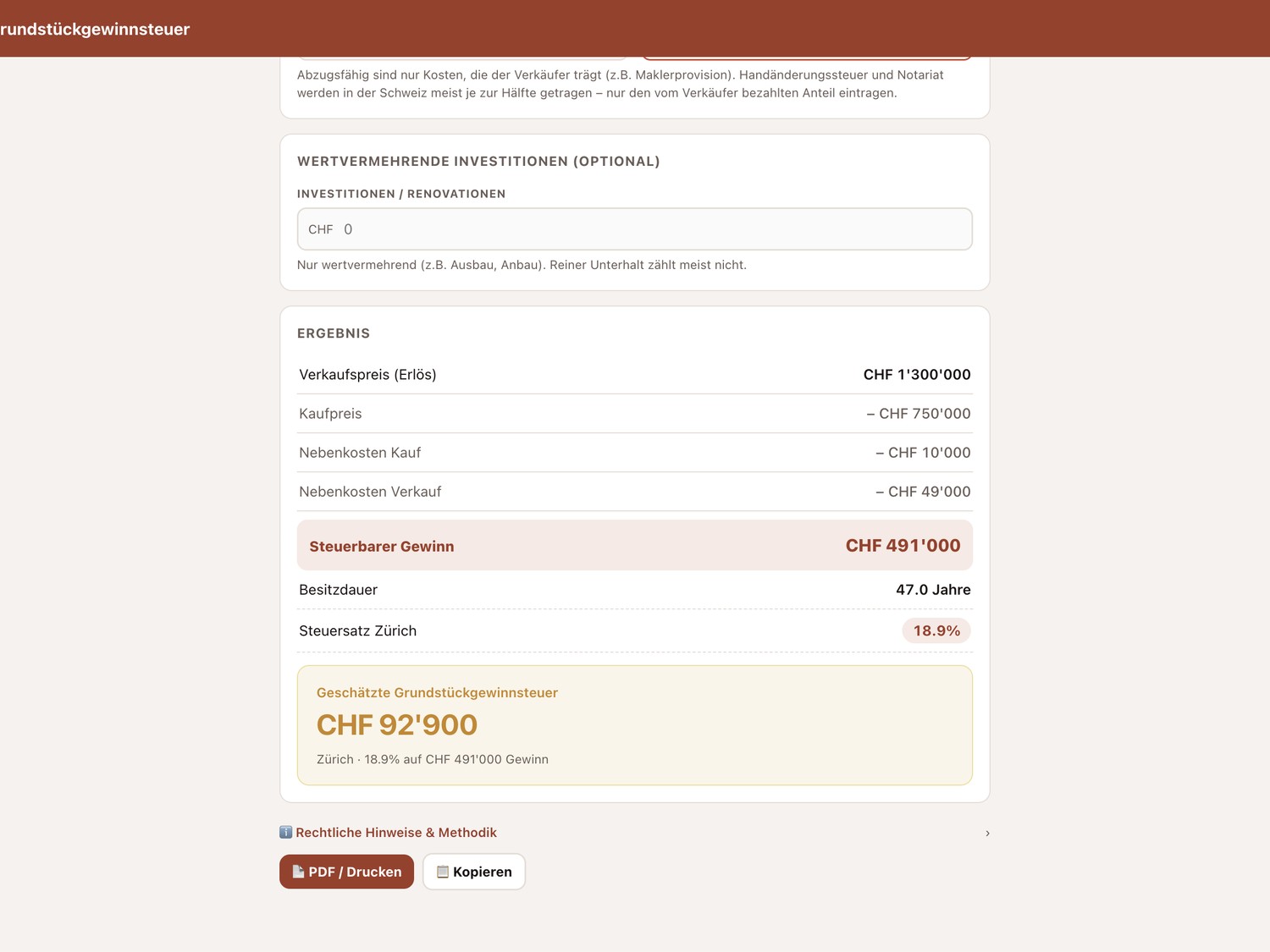 Grundstückgewinnsteuer auf dem Tablet in der Makler Toolbox