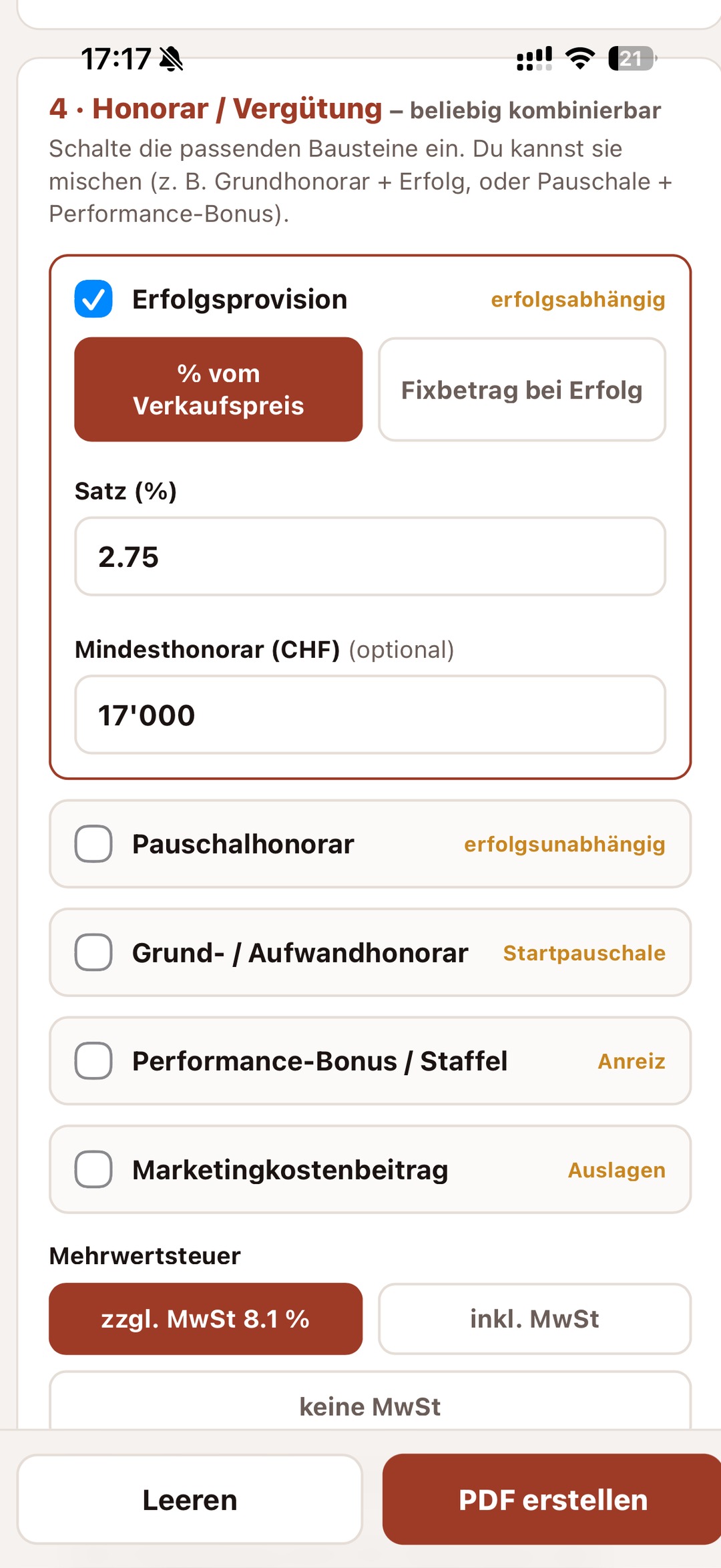 Maklervertrag auf dem iPhone in der Makler Toolbox