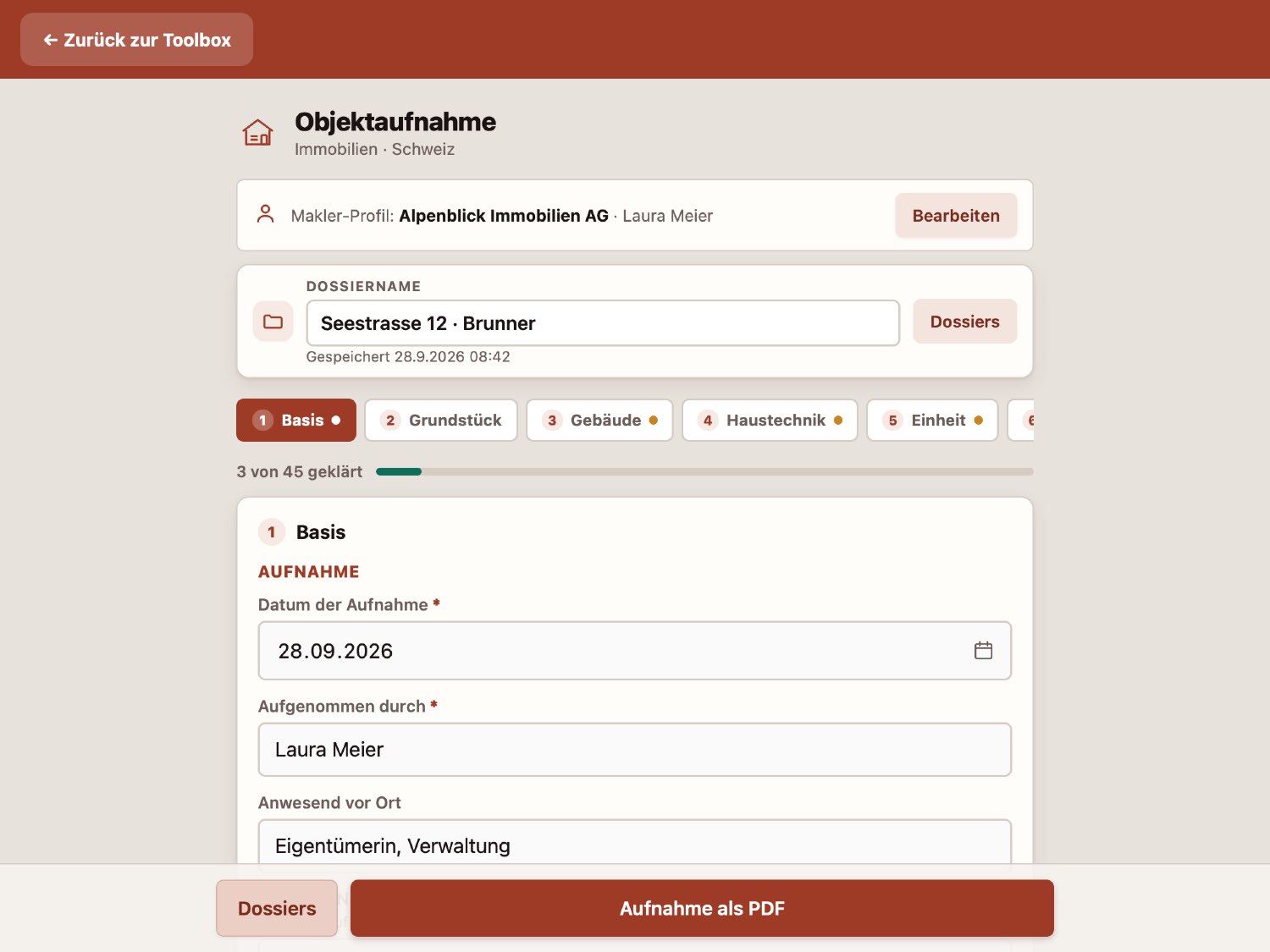 Objektaufnahme auf dem Tablet in der Makler Toolbox