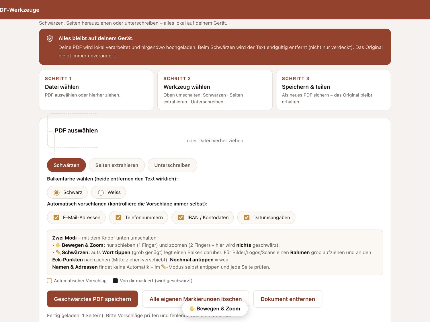 PDF-Werkzeuge auf dem Tablet in der Makler Toolbox
