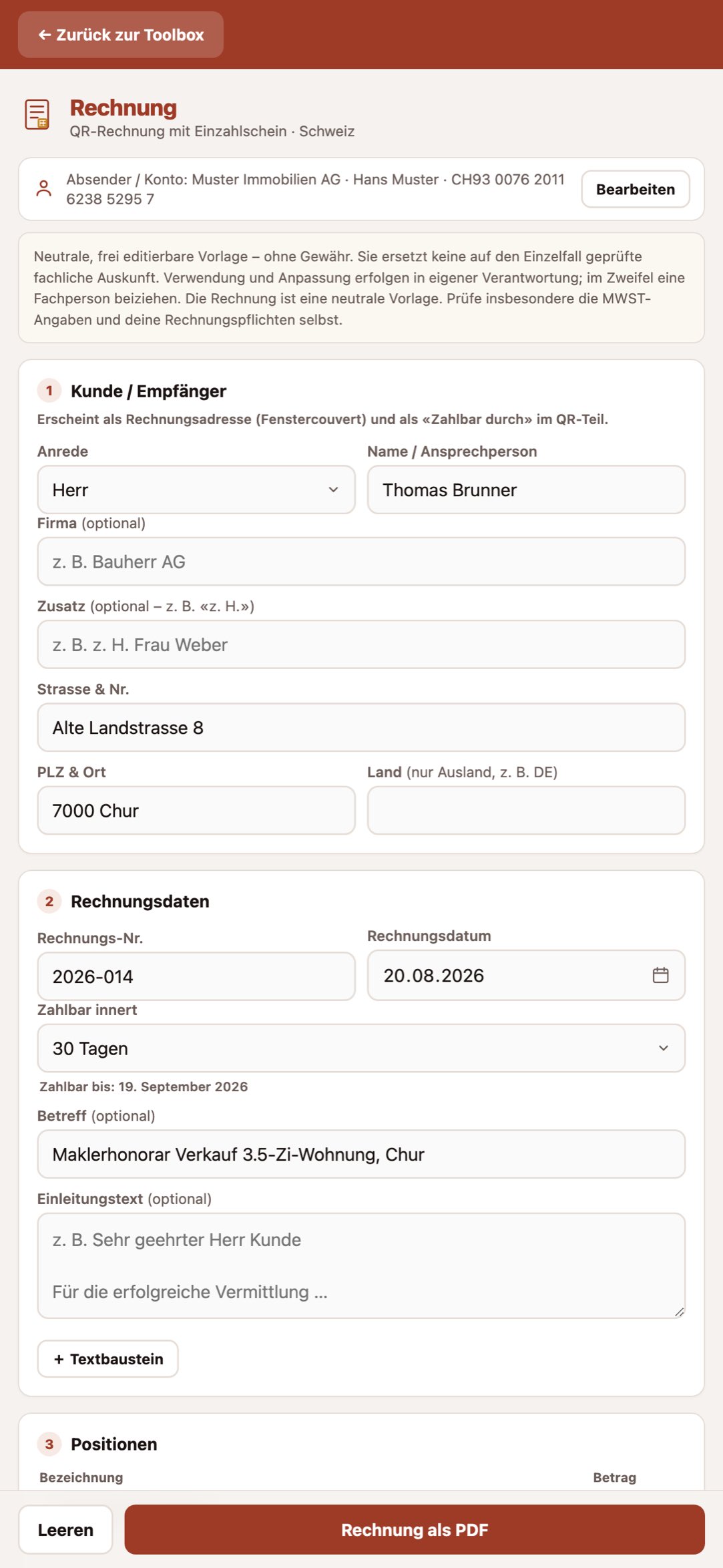 Rechnung auf dem iPhone in der Makler Toolbox