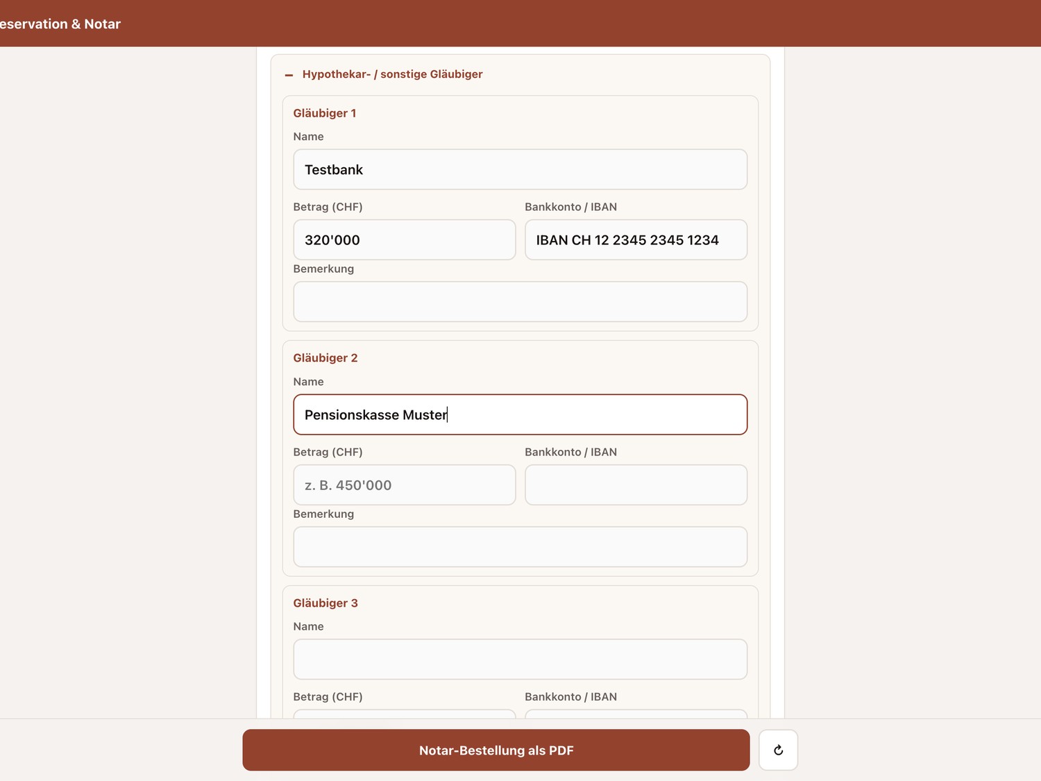 Reservation & Notar auf dem Tablet in der Makler Toolbox