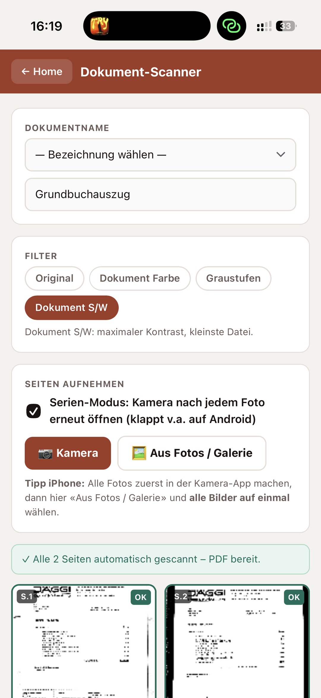 Dokumentenscanner auf dem iPhone in der Makler Toolbox