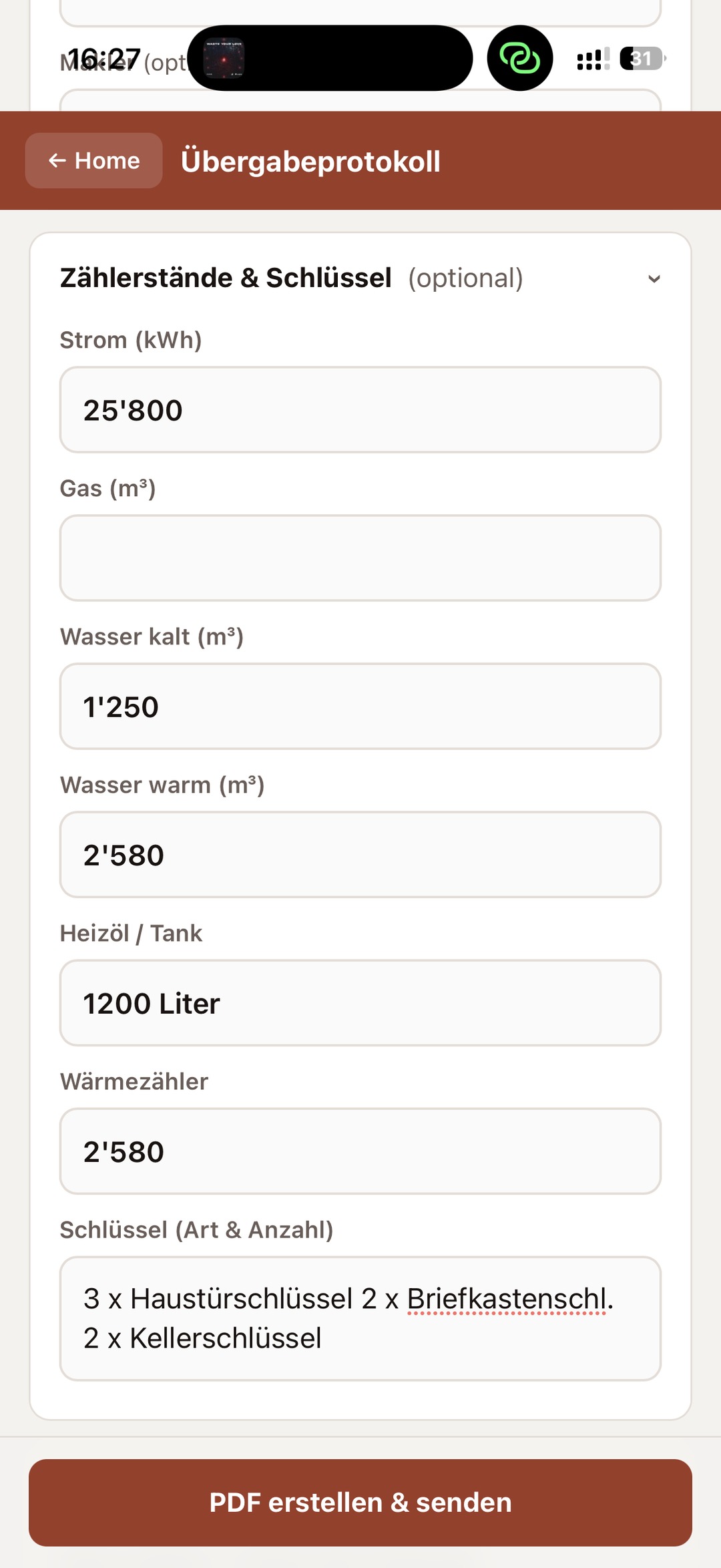 Übergabeprotokoll auf dem iPhone in der Makler Toolbox